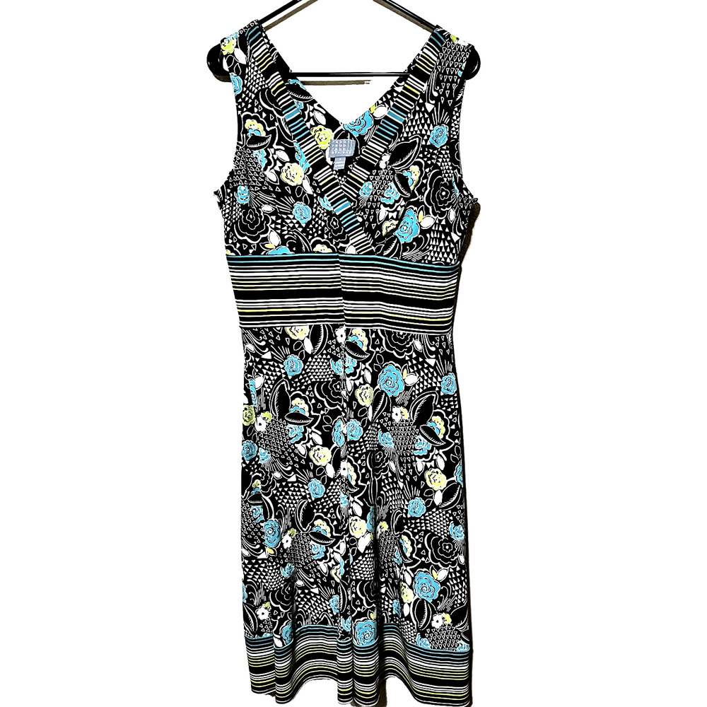 Rabbit Rabbit Rabbit Womens Dress Sz 14 Brown Turquoise Sleeveless Knee Length